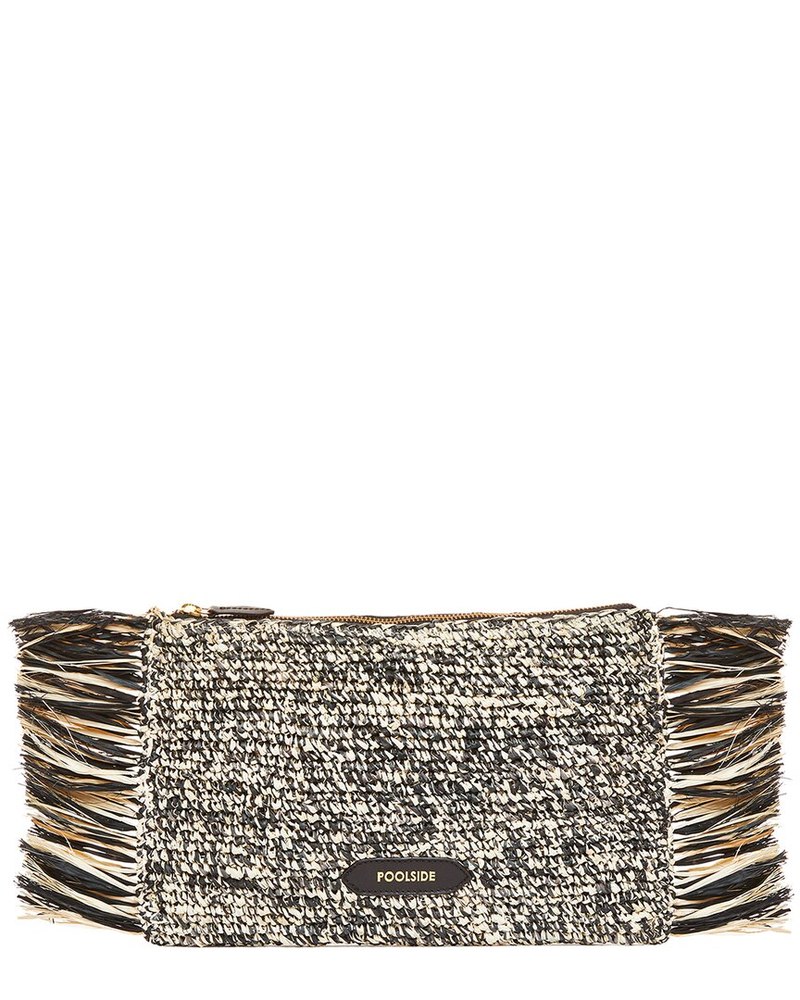 POOLSIDE Tropical Fringe Raffia Clutch