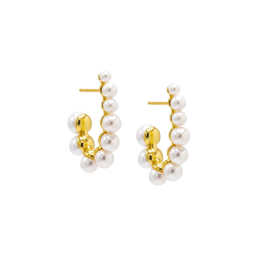 Multi Pearl Oval Elongated Hoop Earring