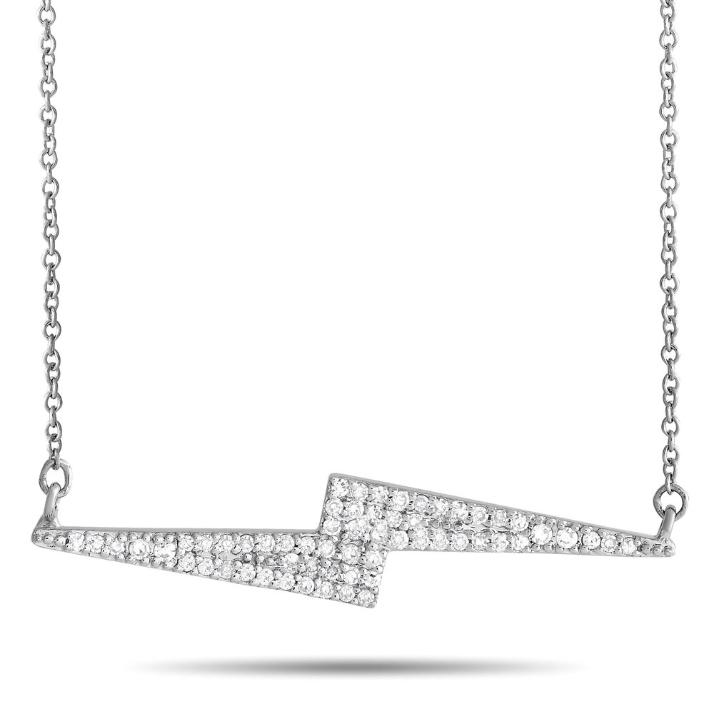 LB Exclusive 14K White Gold 0.25ct Diamond Lightning Bolt Necklace PN15105