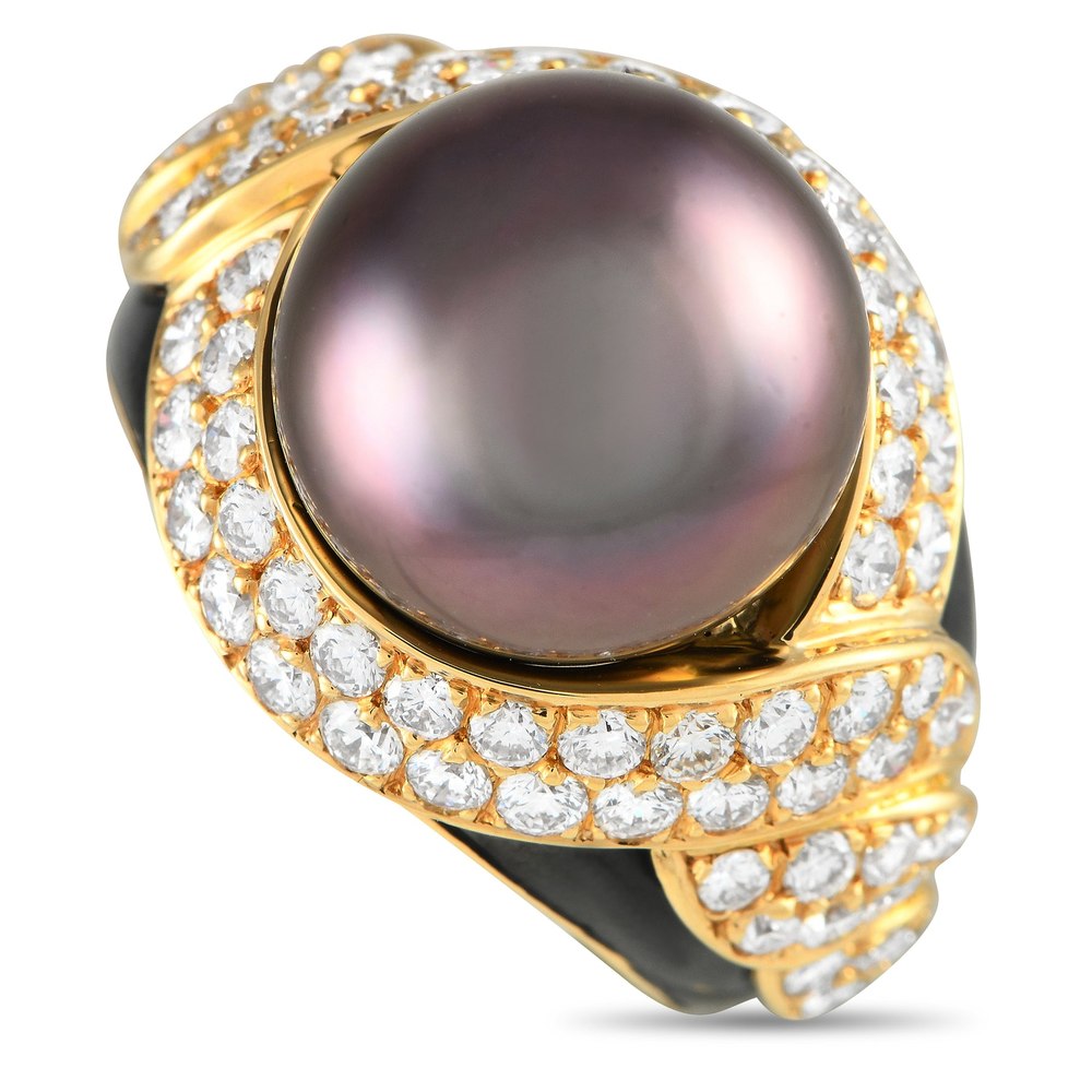 LB Exclusive 18K Yellow Gold 1.64ct Diamond and Tahitian Pearl Statement Ring MF30-021324