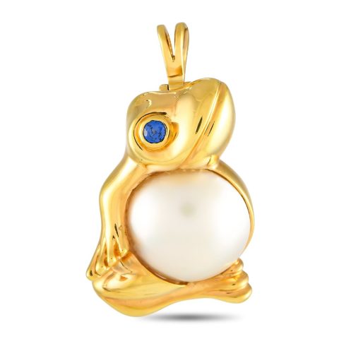 Van Cleef & Arpels 18K Yellow Gold Mother of Pearl and Sapphire Frog Pendant Brooch VC15-012224