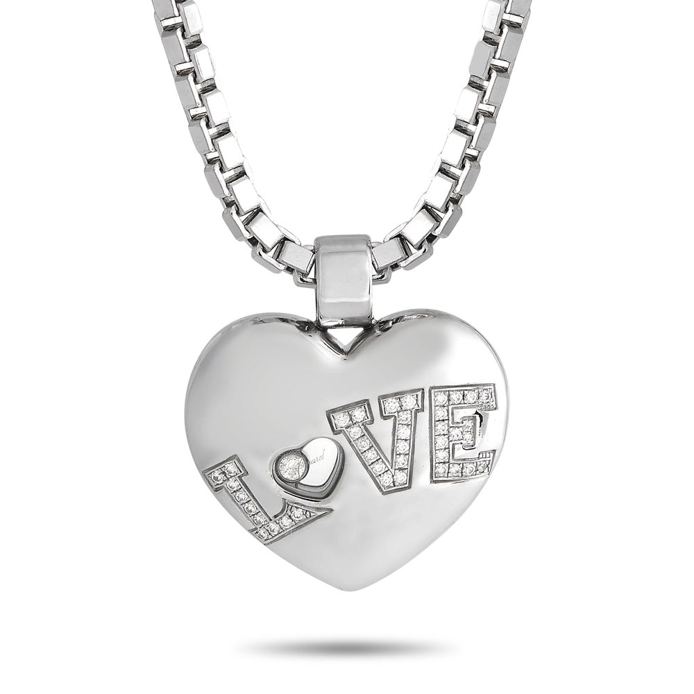 Chopard Happy Diamond 18K White Gold 0.25ct Diamond Heart Pendant Necklace CH01-030624