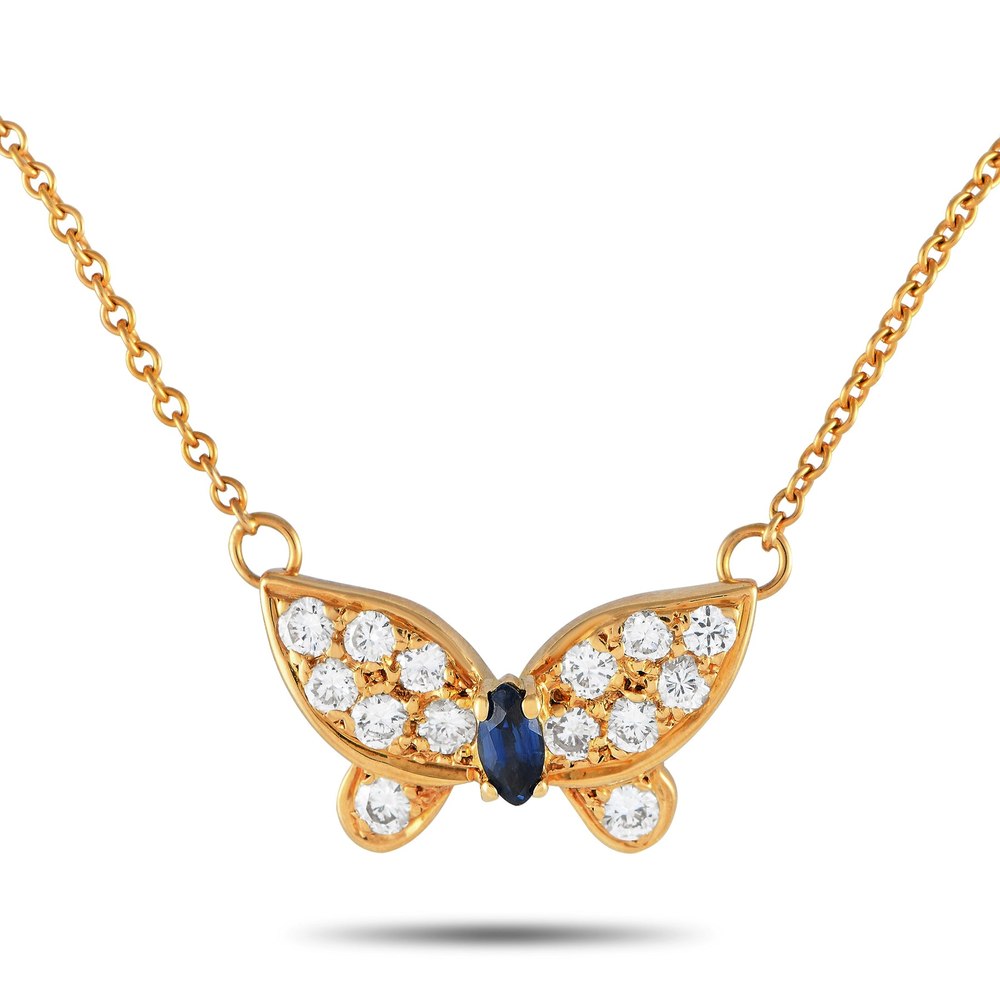Van Cleef & Arpels Papillon 18K Yellow Gold Diamond and Blue Sapphire Necklace VC23-012524