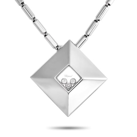 Chopard Happy Diamonds 18K White Gold Diamond Tube Bar Necklace CH16-030824