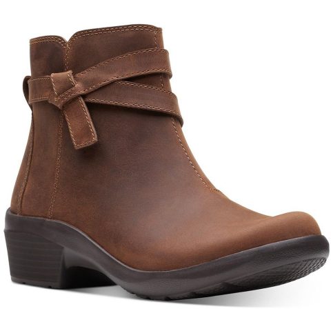 Angie Spice Leather Stacked Heel Ankle Boots