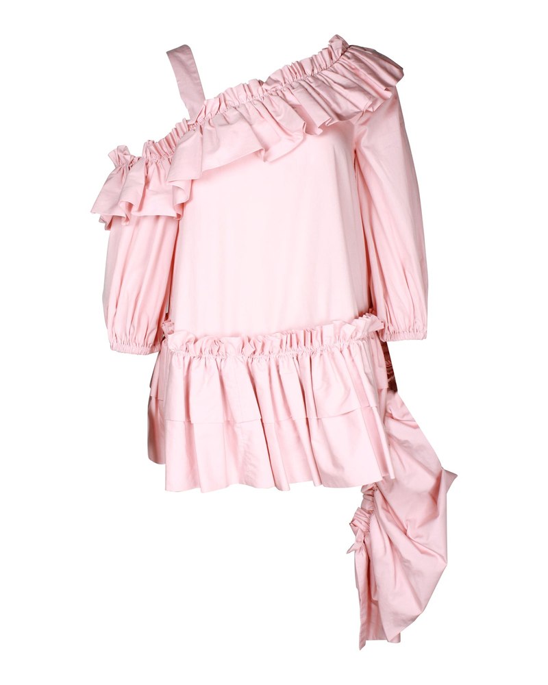 Alexander McQueen Ruffled Asymmetric Top in Pink Cotton 7703676551228