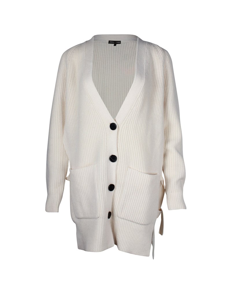 Proenza Schouler V-Neck Ribbed Knit Cardigan in Cream Wool 7703677894716