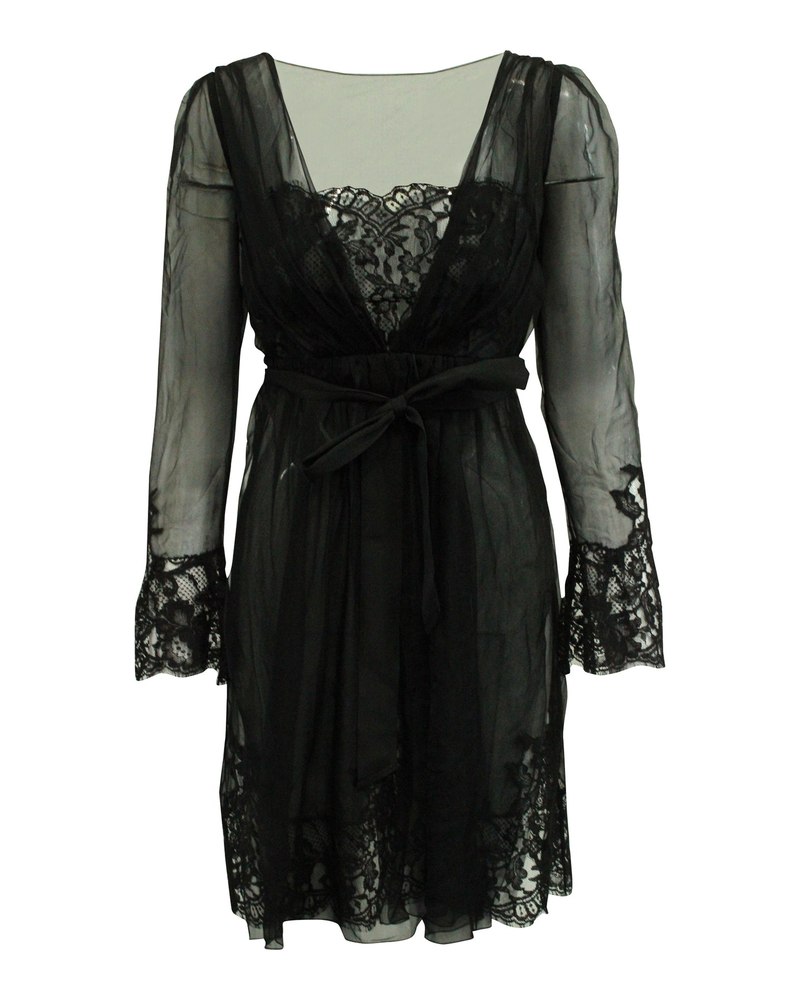 Alberta Ferretti Sheer Lace Dress in Black Silk 7703678451772