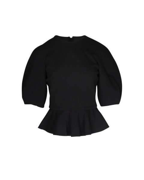 Alexander McQueen Round Sleeve Peplum Top in Black Wool 7703679696956