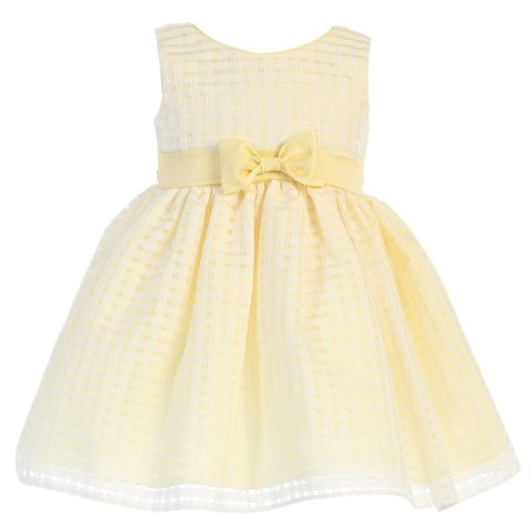 Big Girls Yellow Burnout Squares Organza Easter Dress 7-12