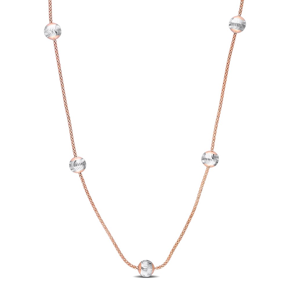 Mimi & Max 6mm White Ball Station Chain Necklace in Rose Plated Sterling Silver – 16 in