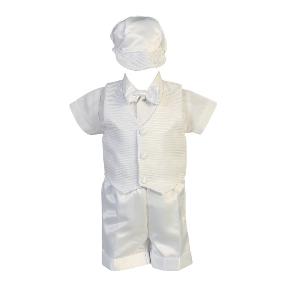 Little Boys White Striped Organza Satin Shorts Christening Set 2-3T
