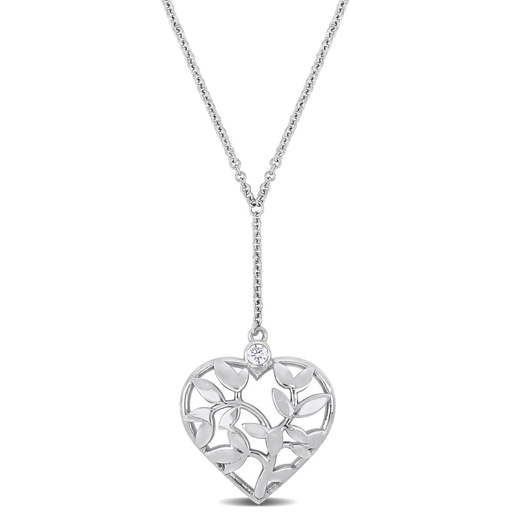 Mimi & Max Cubic Zirconia Heart Drop Necklace in Sterling Silver – 16+2 in