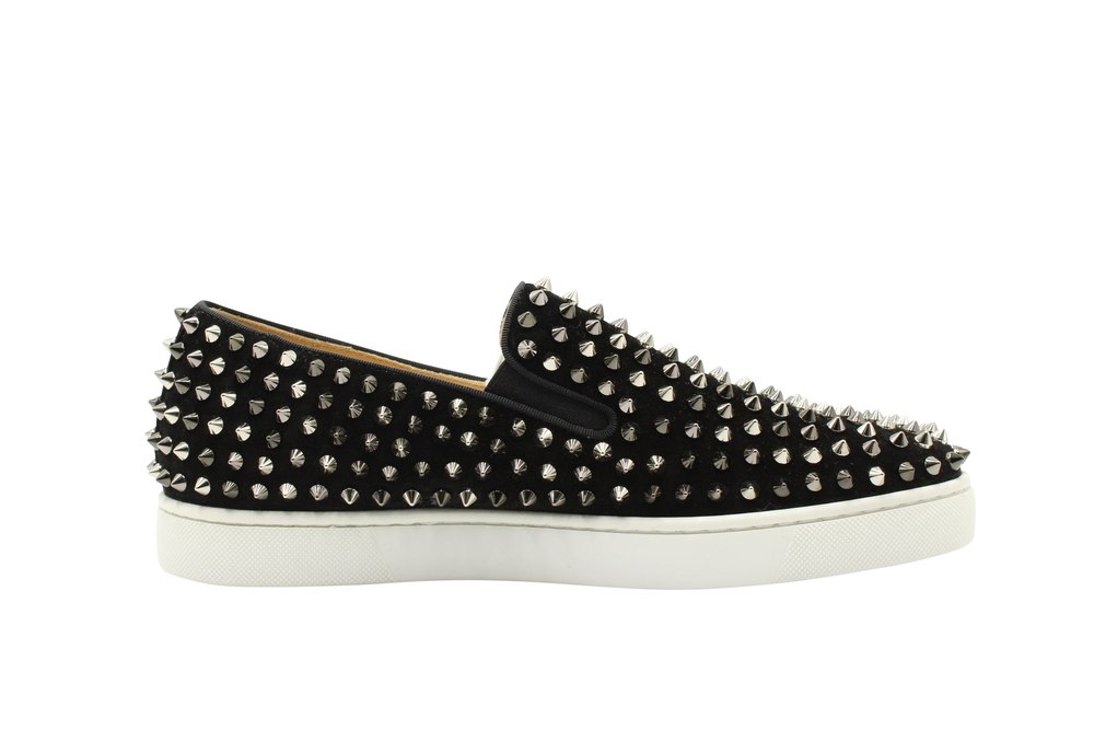 Christian Louboutin Roller-boat Spiked Flat Sneakers in Black Suede 7703684579388