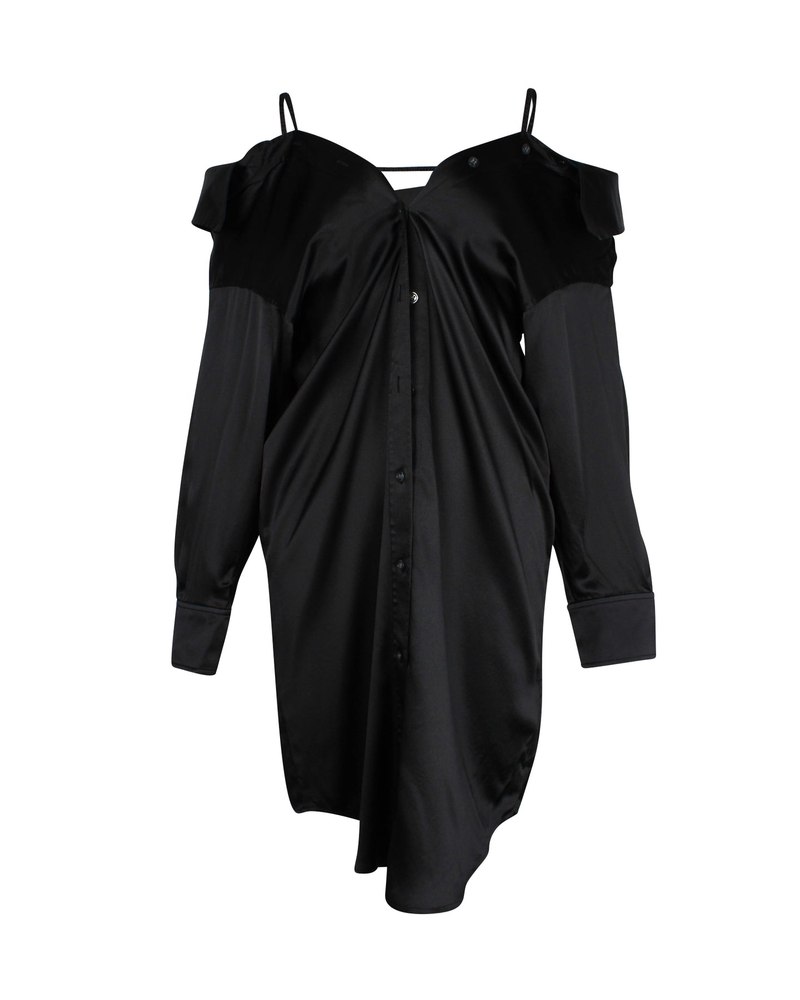 Alexander Wang Off Shoulder Shirt Dress in Black Silk 7703687135292