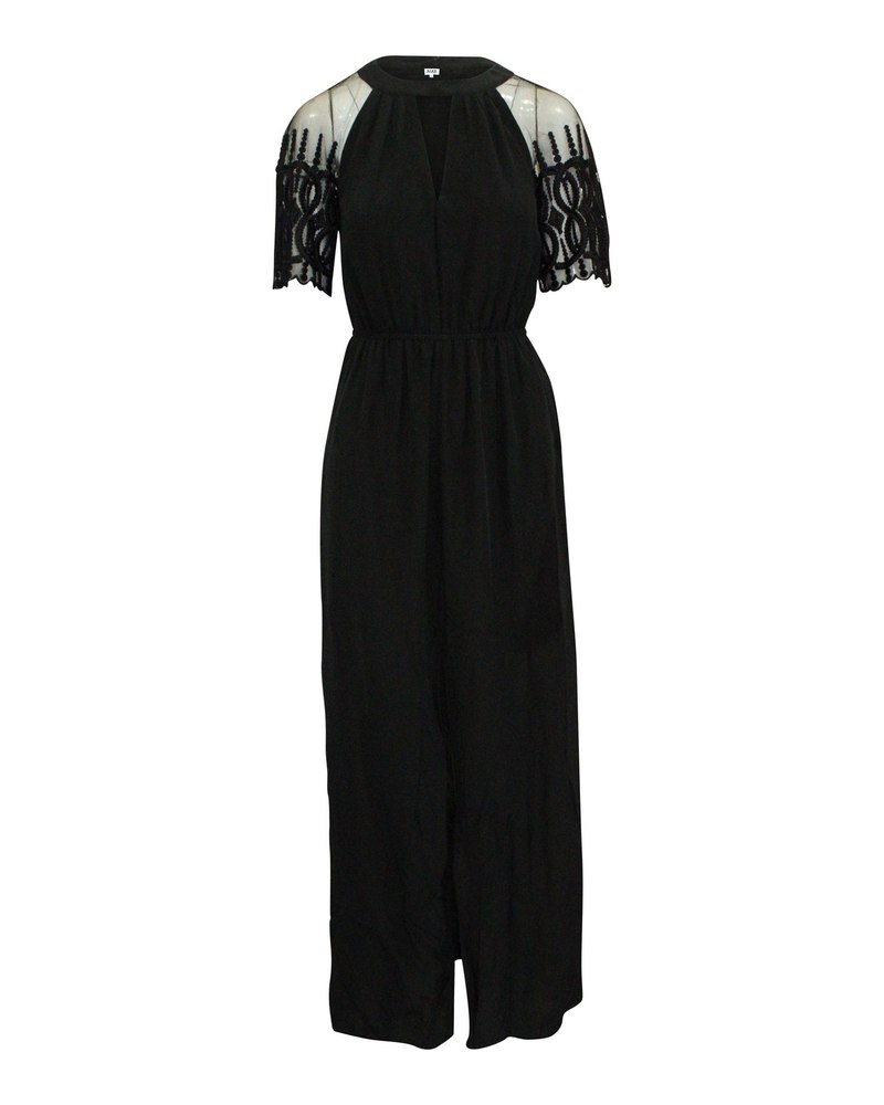 Alice by Temperley London Lace Sleeve Maxi Dress in Black Cotton 7703687495740