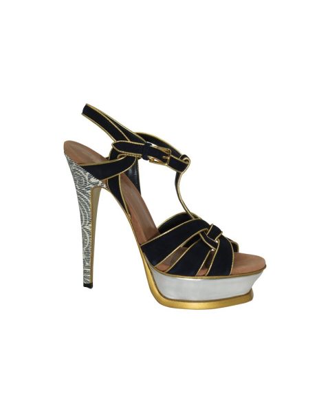 Yves Saint Laurent Tribute Platform Sandals in Black Suede 7703689232444
