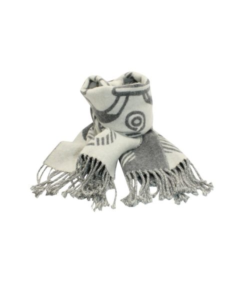 Hermes Fringed Scarf in Grey and White Cashmere 7703697326140