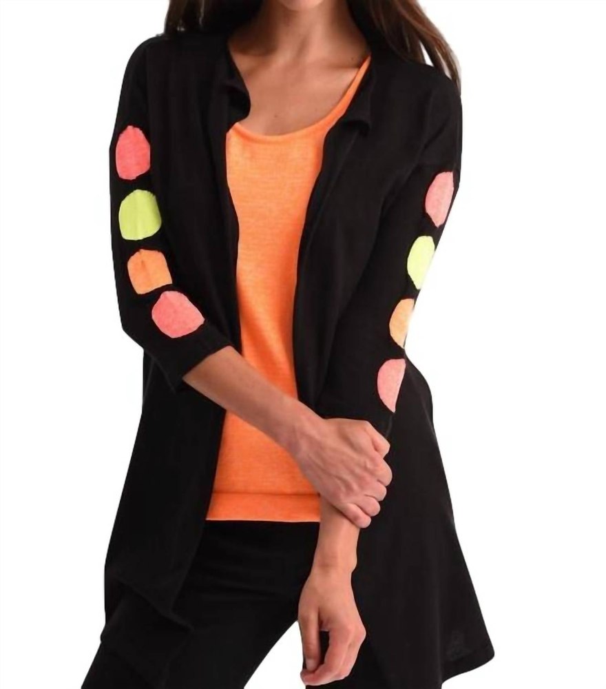 Polkadot 3/4 Sleeve Cardigan In Black/neon