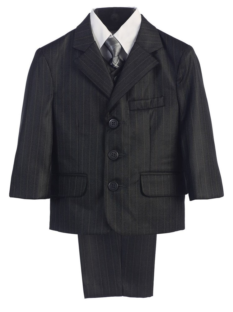 Little Boys Dark Grey Pin-Striped Jacket Vest Shirt Pant Tie Suit 2-7