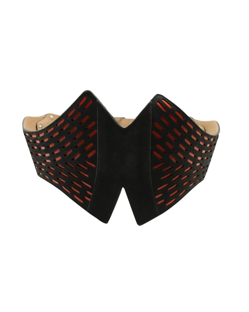 Alaia Corset Belt with Cut Out Details in Black Leather 7703708500028