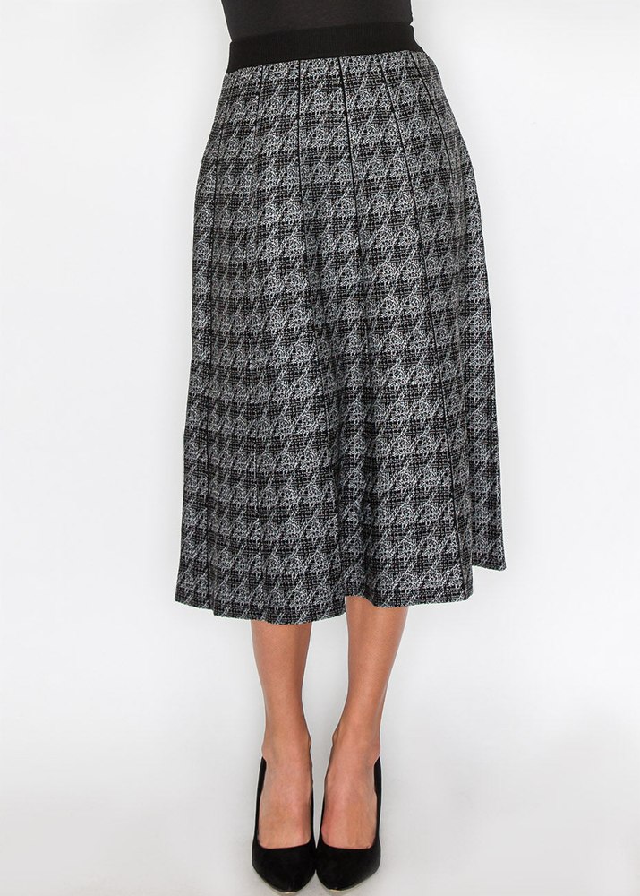 Black Houndstooth Flair Skirt 7833067946044