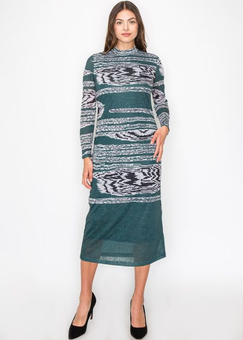 Artistic Green Print Dress 7833110380604