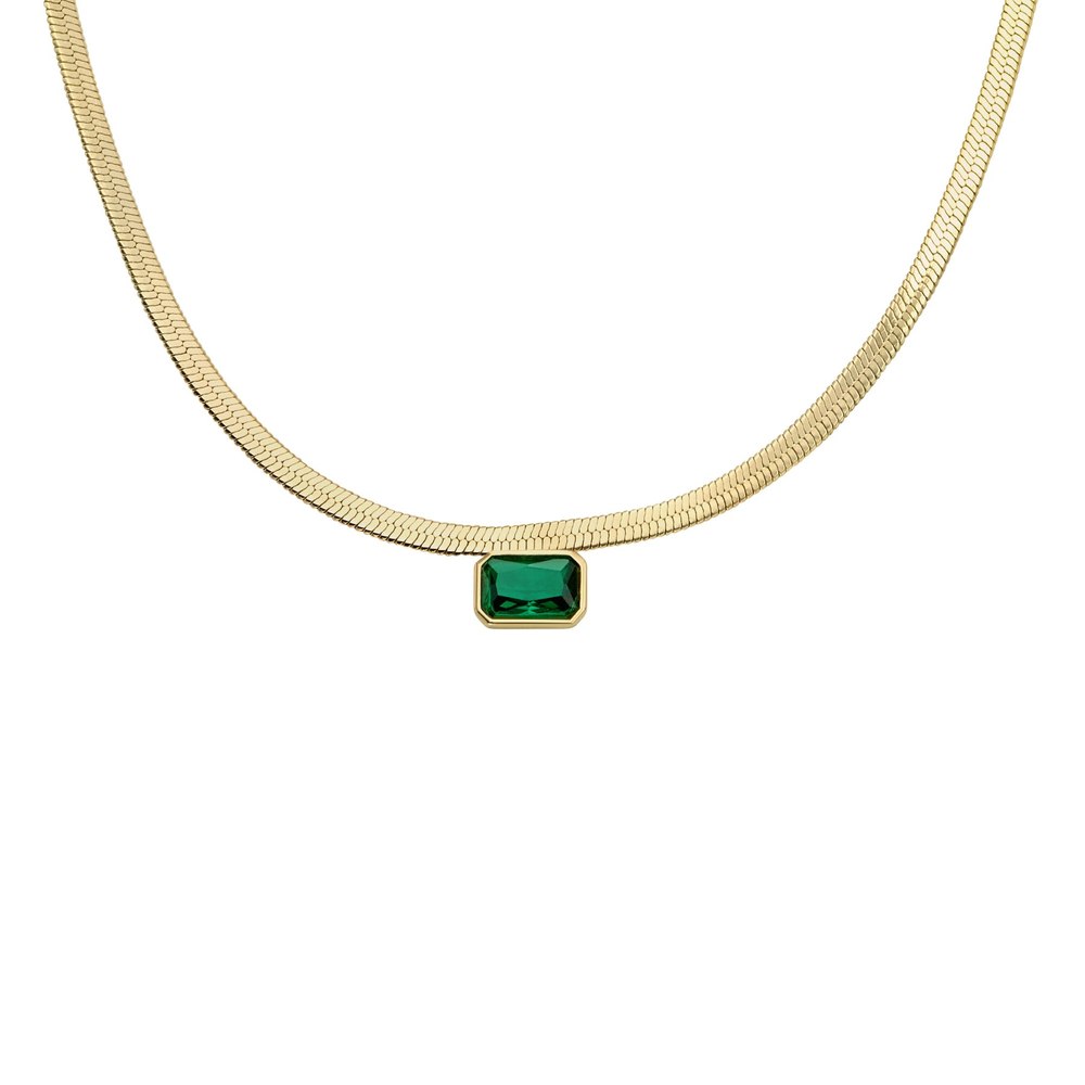 Fossil Women’s Evergreen Gems Emerald Green Crystal Chain Necklace 7805810573372