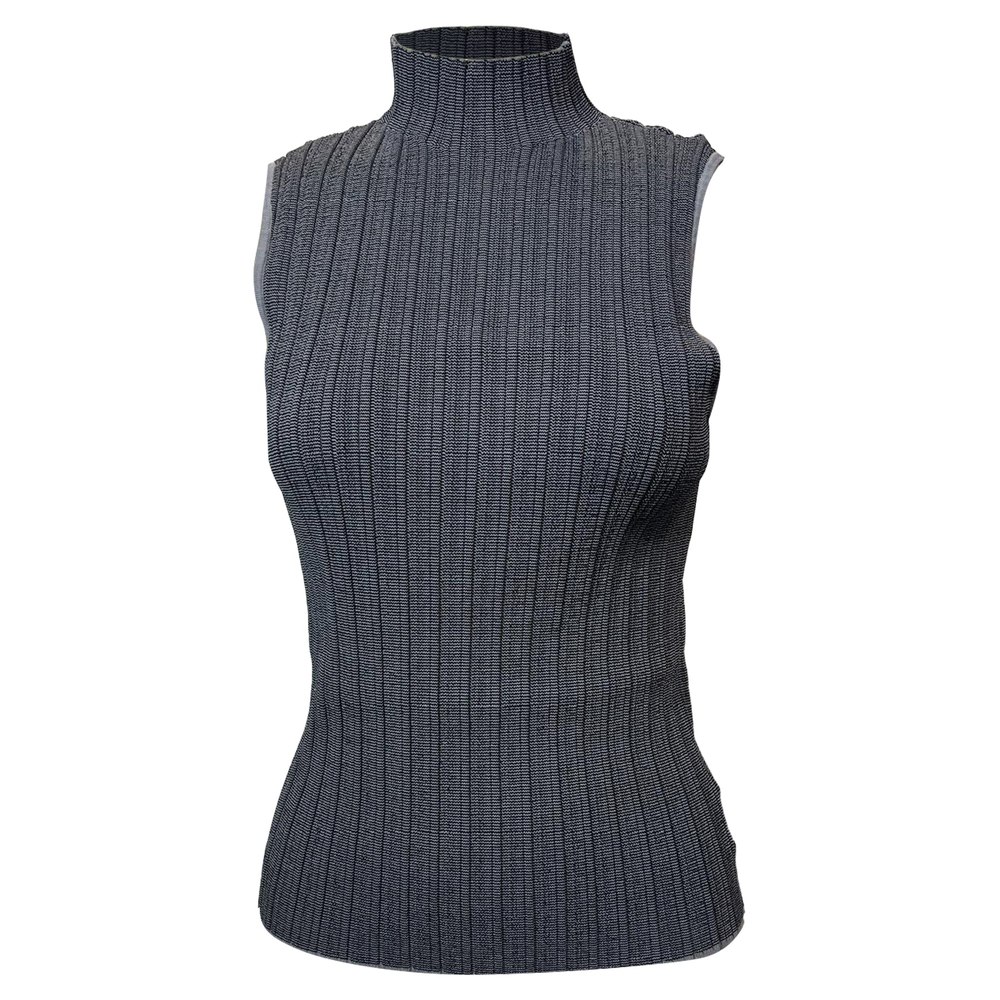 Theory Sleeveless Mock Neck Sweater in Grey Wool 7833141739580