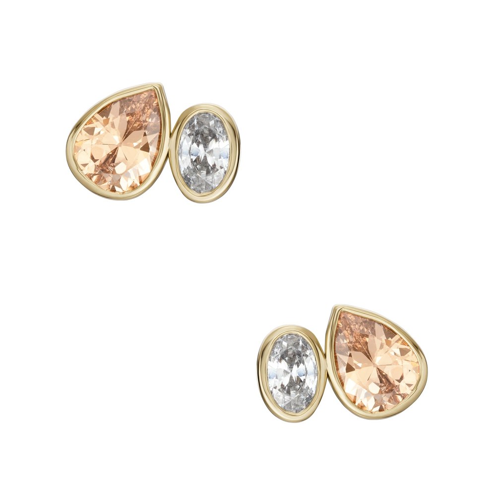 Fossil Women’s Ear Party Champagne and Clear Crystal Toi Et Moi Stud Earrings 7805814734908