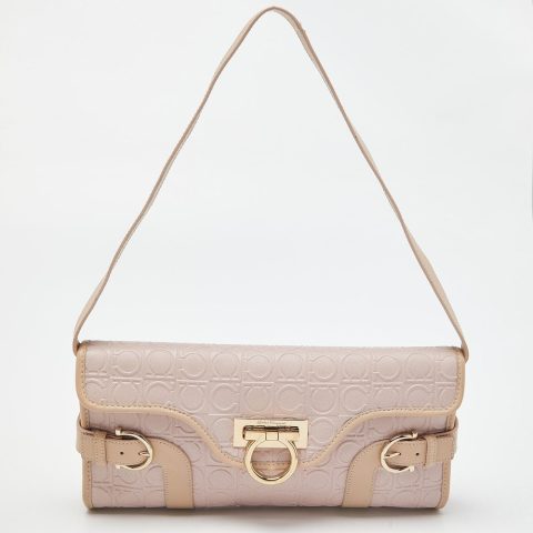 Salvatore Ferragamo Signature Coated Canvas And Leather Shoulder Bag