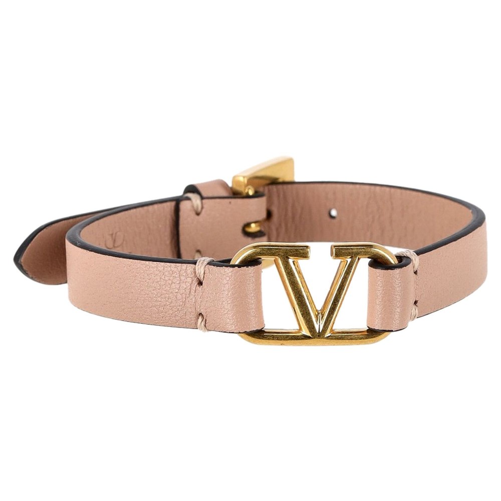 Valentino Garavani V-Logo Signature Bracelet in Pink Calfskin Leather 7833154322492