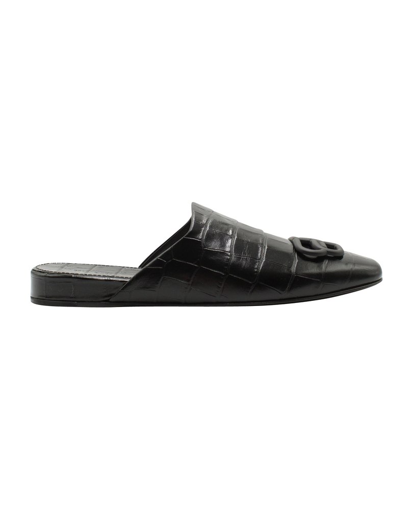 Balenciaga Croc Embossed Mules in Calfskin Leather 7833158549564