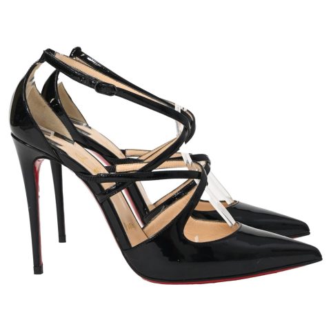 Christian Louboutin Crossfliketa Pointed Toe Pumps in Black Patent Leather 7833161138236