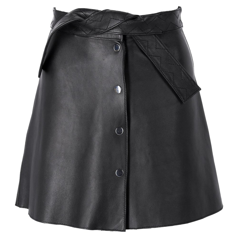 Maje Button Mini Skirt in Black Leather 7833166676028