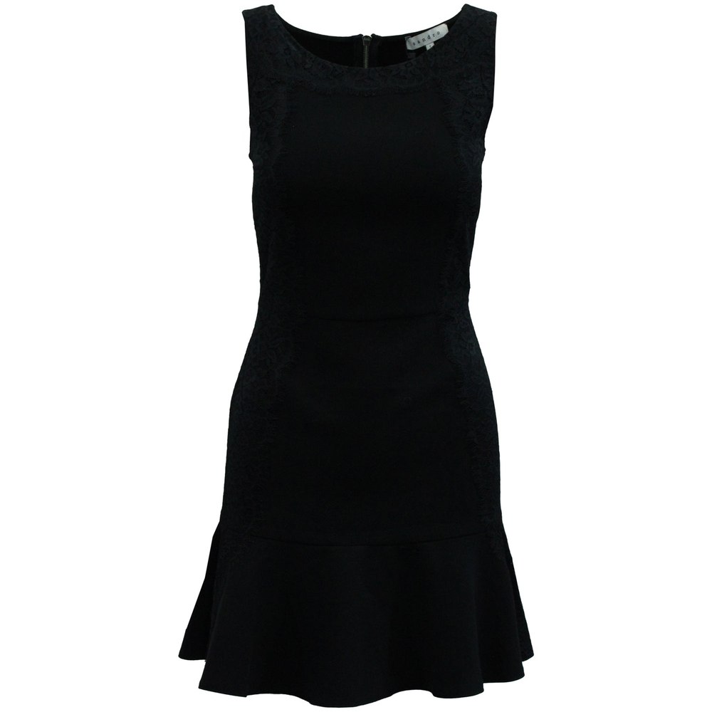 Sandro Paris Sleeveless Black Lace Detail Dress in Black Polyester 7833167593532