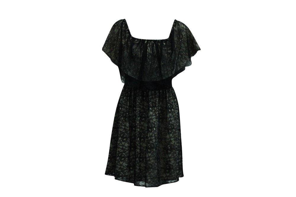 Alice + Olivia Lace Off Shoulder Short Dress in Black Nylon 7833175719996
