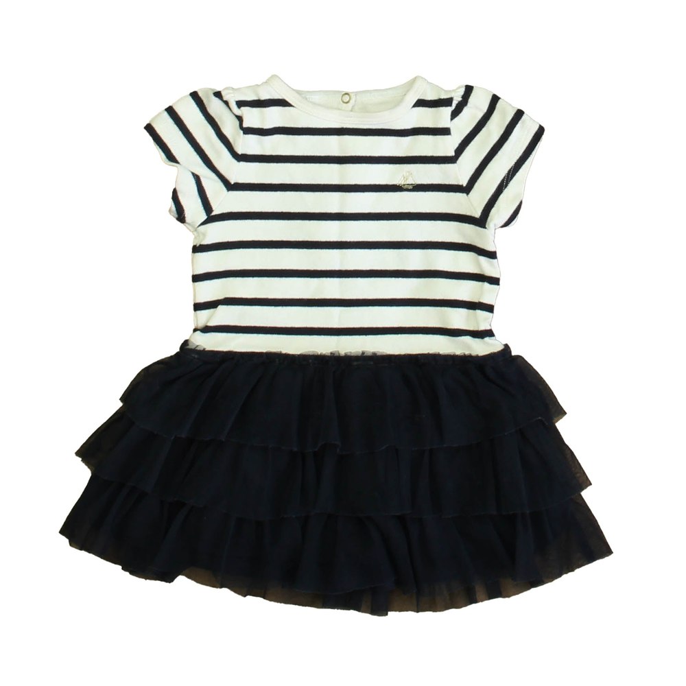 Petit Bateau Girls White | Navy Stripe Dress 7805826138172