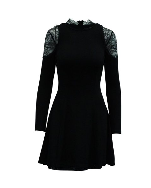 Alice + Olivia Lace Collar Short Dress in Black Viscose 7833184436284