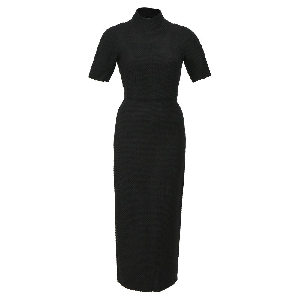 Emilia Wickstead Midi High-Neck Open Back Dress in Black Tweed 7833184862268