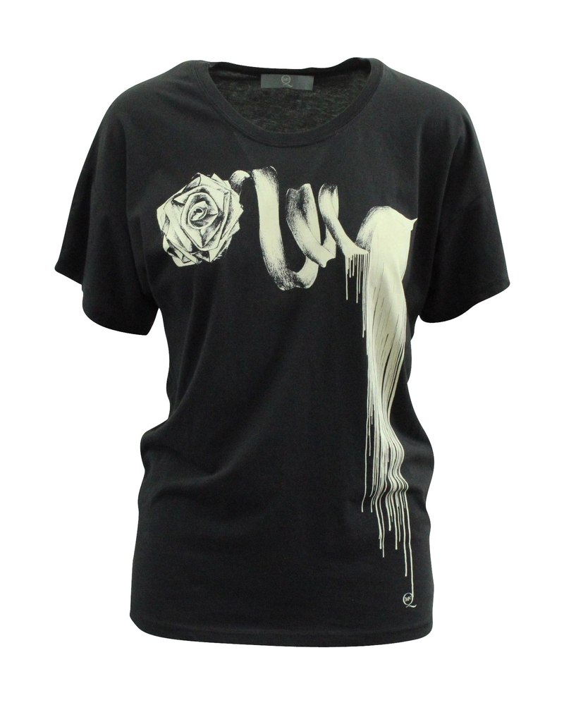Alexander McQueen Rose Print Pattern T-Shirt in Black Cotton 7833188433980