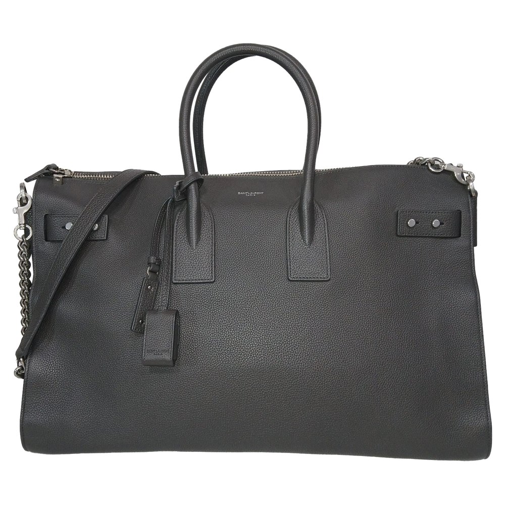 Saint Lauren Sac De Jour 48H Duffle Bag in Black Calfskin Leather 7833190498364