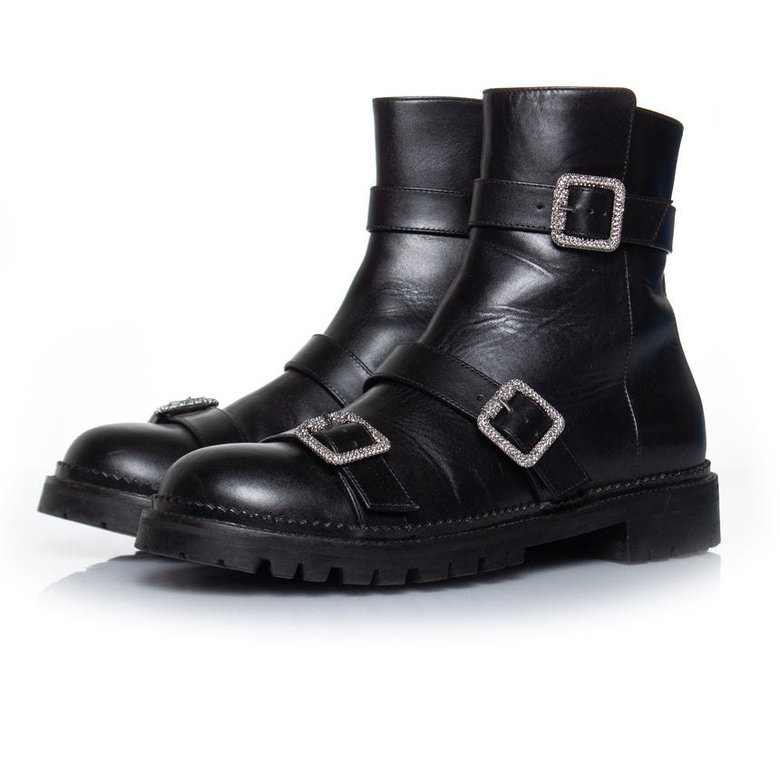 Hank flat jewel buckle ankle boots 7833196527676