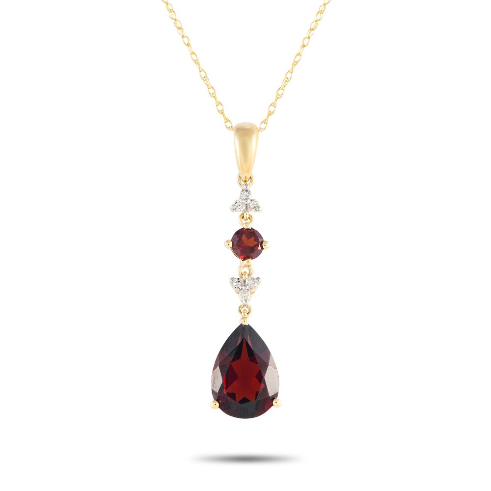LB Exclusive 14K Yellow Gold 0.05ct Diamond and Garnet Pendant Necklace PD4-16247YGA