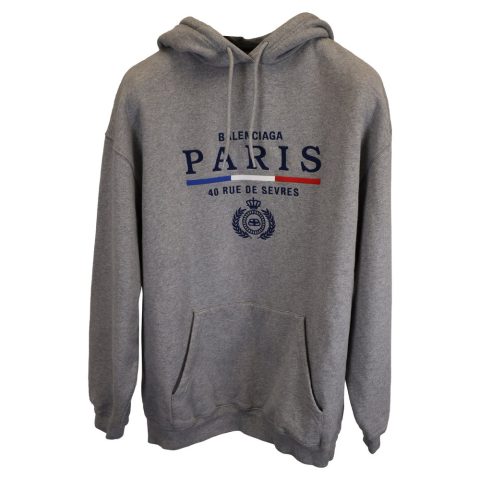 Balenciaga Paris Flag Hoodie in Grey Cotton 7833204391996