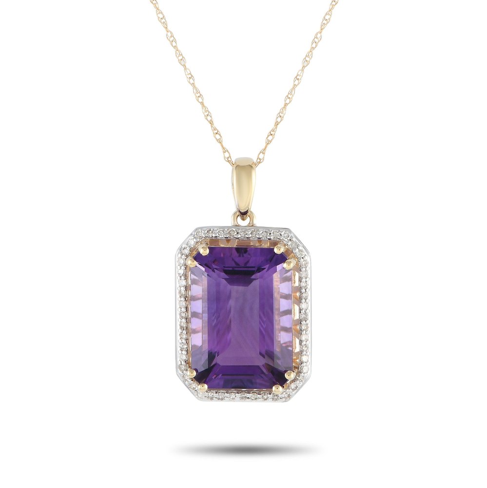 LB Exclusive 14K Yellow Gold 0.20ct Diamond and Amethyst Pendant Necklace PD4-15513YAM