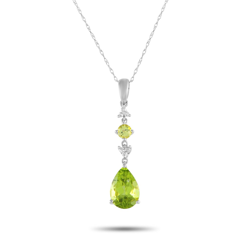 LB Exclusive 14K White Gold 0.05ct Diamond and Peridot Pendant Necklace PD4-16247WPE