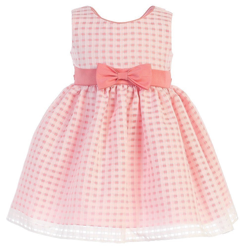 Little Girls Coral Burnout Squares Organza Easter Dress 2T-6