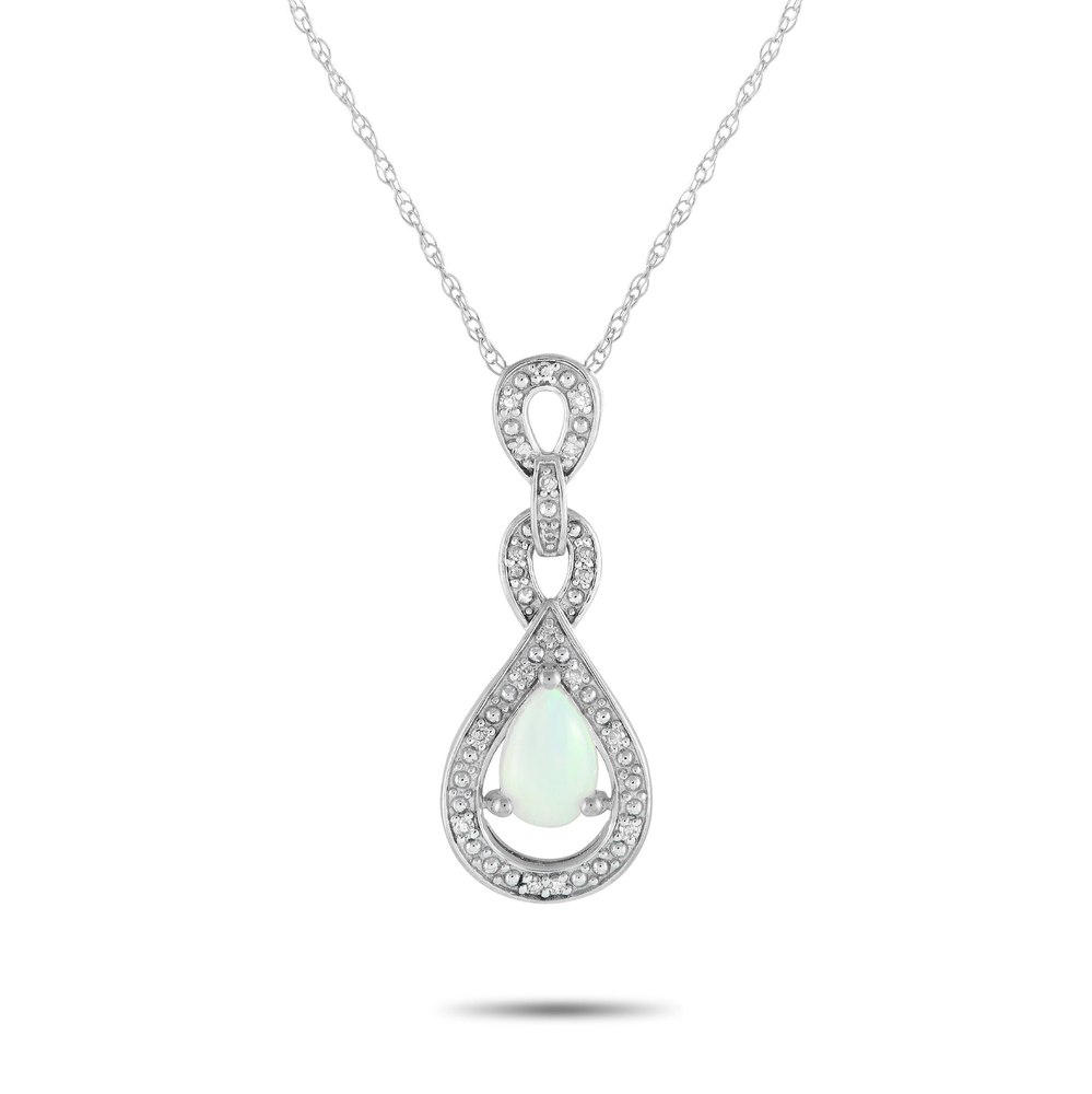 LB Exclusive 14K White Gold 0.08ct Diamond and Opal Necklace PD4-16318WOP