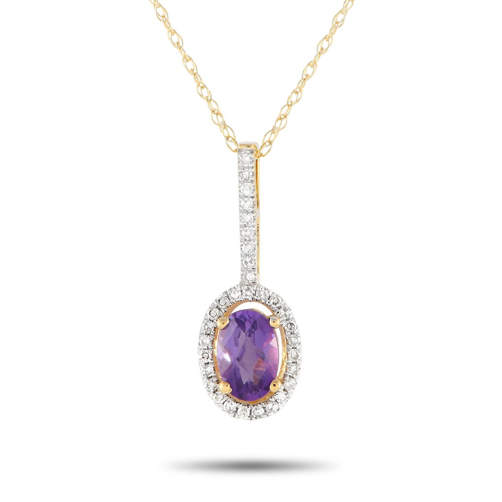 LB Exclusive 14K Yellow Gold 0.09ct Diamond and Amethyst Pendant Necklace PD4-16077YAM